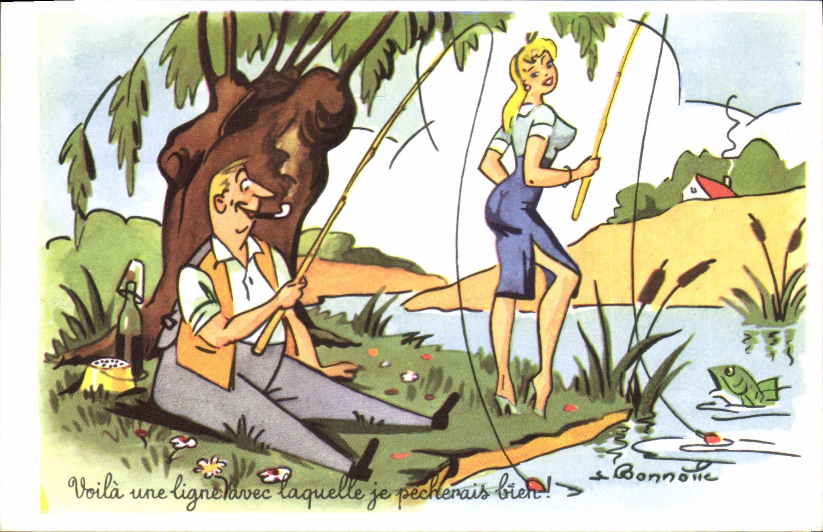 Postal Pesca Pecador he aquí una línea con la cual pecaría bien Pescado