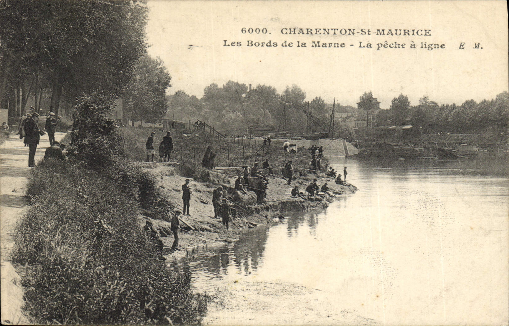 Postal Pesca Pecador Charenton San Mauricio las Orillas de la Marga la pesca tiene la línea