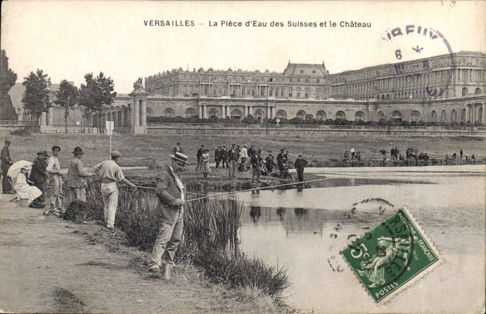 Postal Pesca Pecador Versalles la parte de agua de los Suizos y el castillo