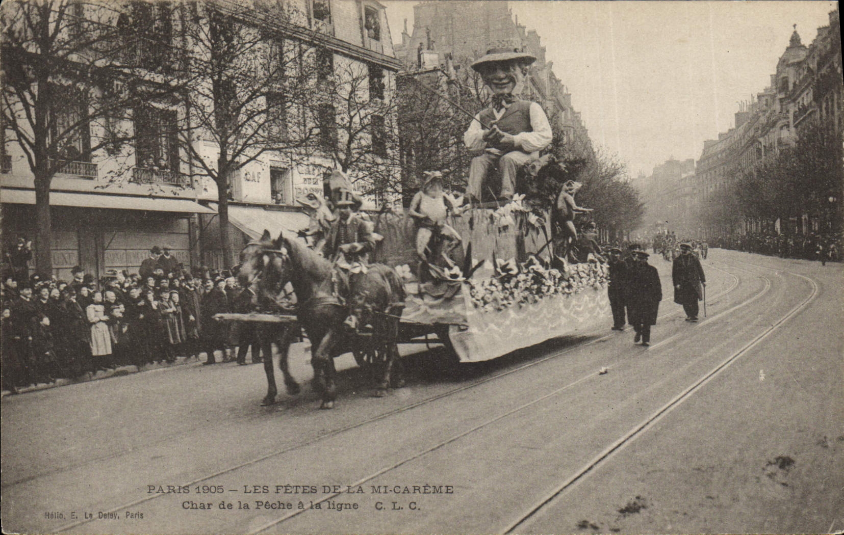 CPA Peche Pecheur Paris 1905 Les fetes de la mi careme Char de la peche a la ligne