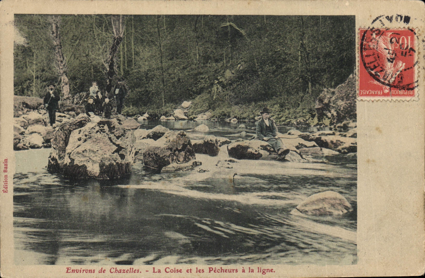 Postal Pesca Pecador Alrededores de Chazelles el Coise y los pecadores tiene la línea