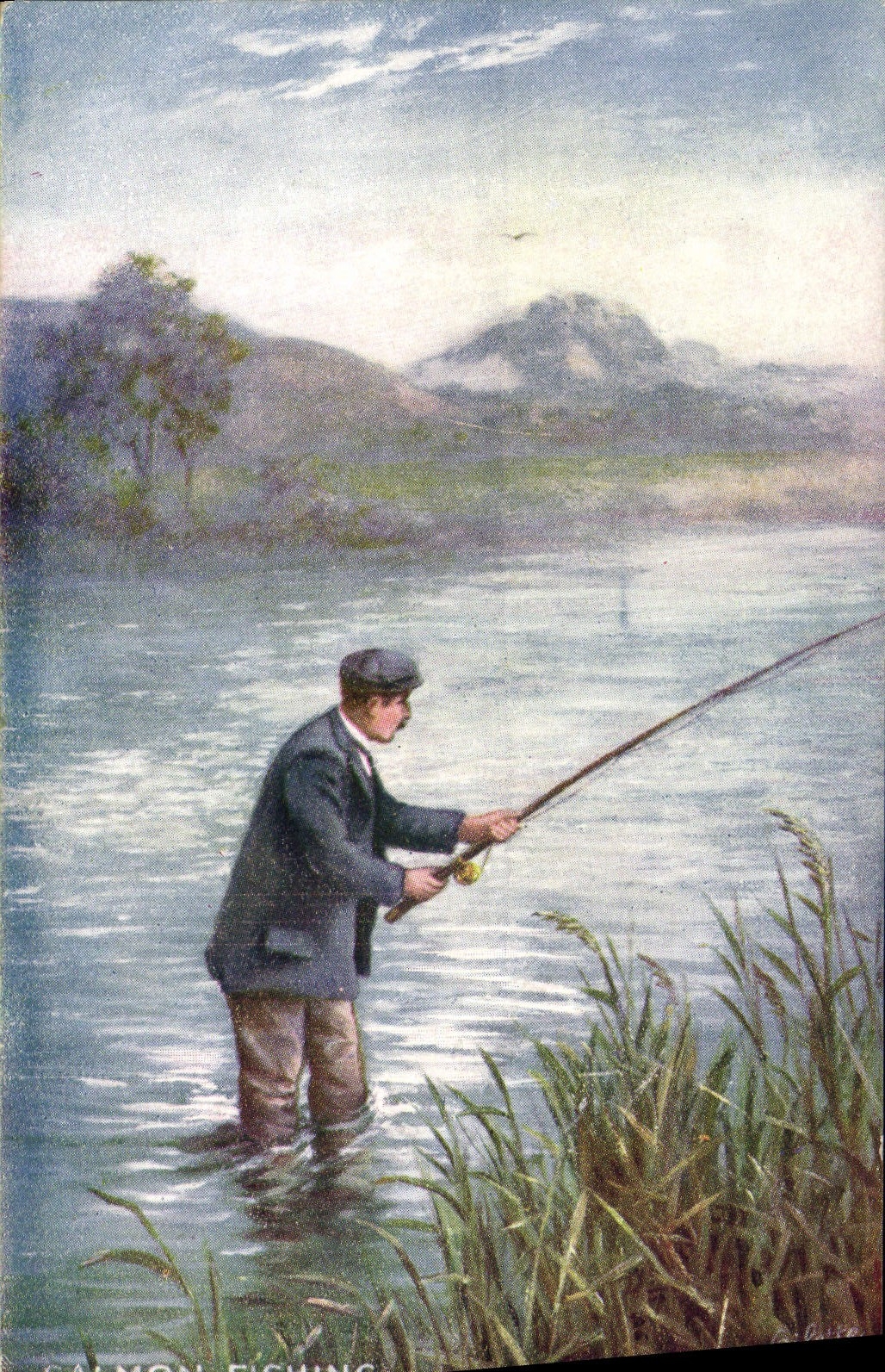 Postal Pesca Pecador Salmon fishing Salmón