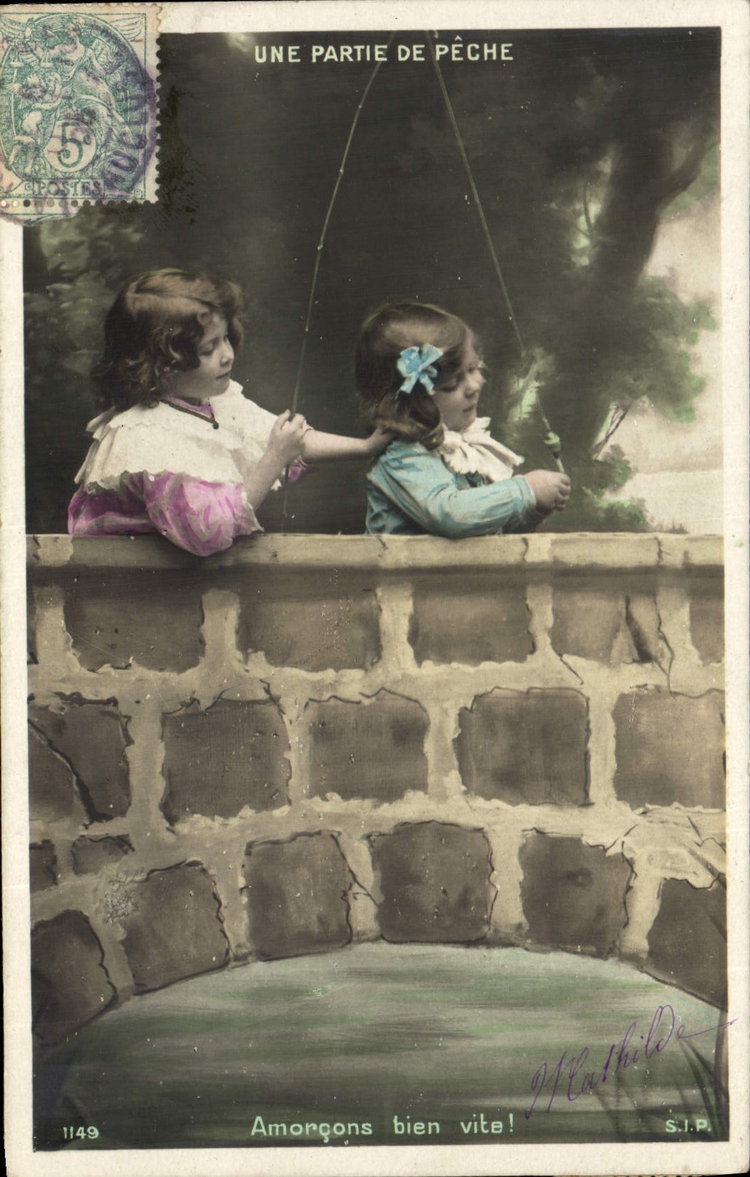 Postal Pesca Pecador Niños una salida de pesca