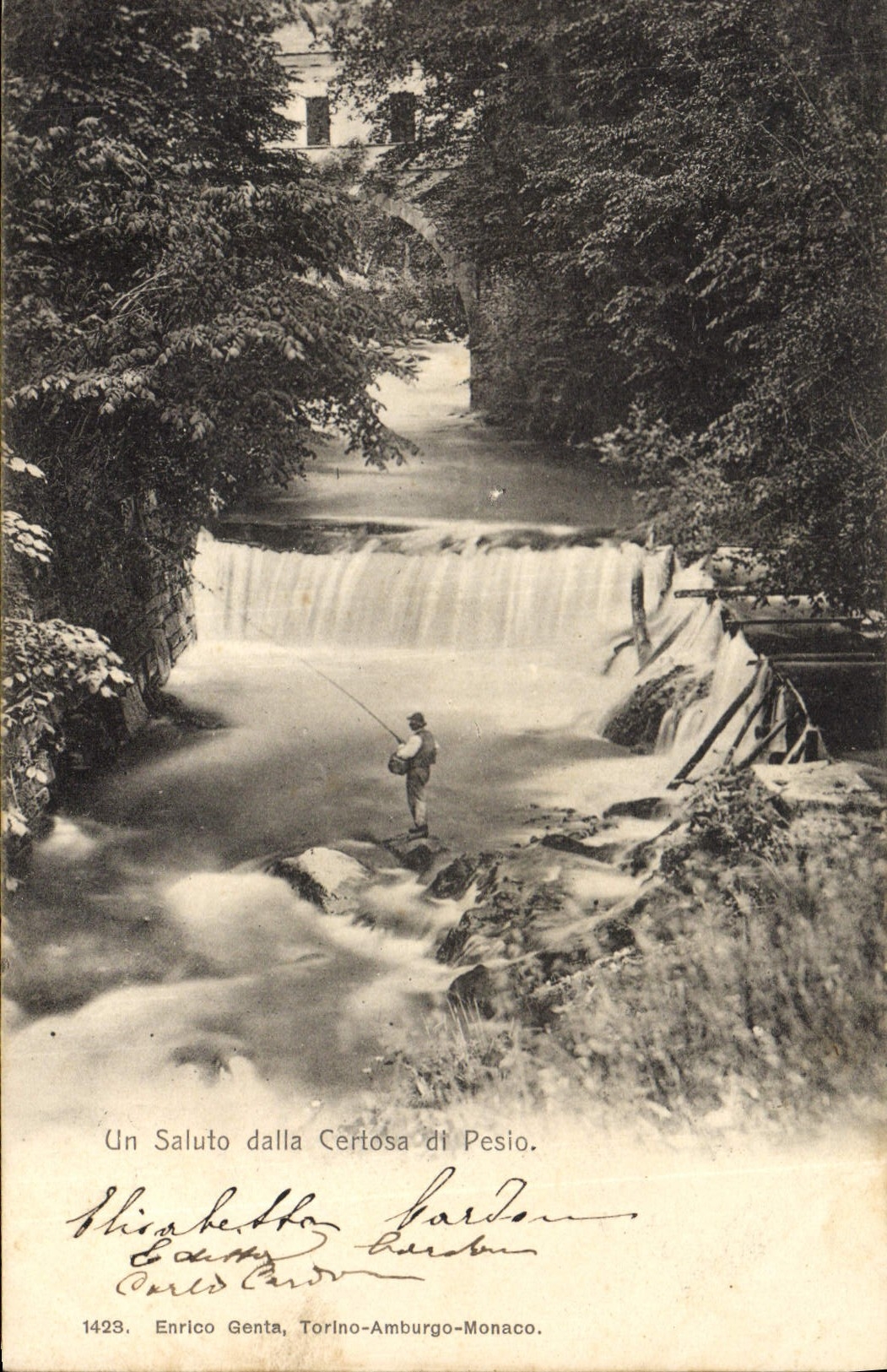 Postal Pesca Pecador un saluto pavimentó a Certosa di Pesio