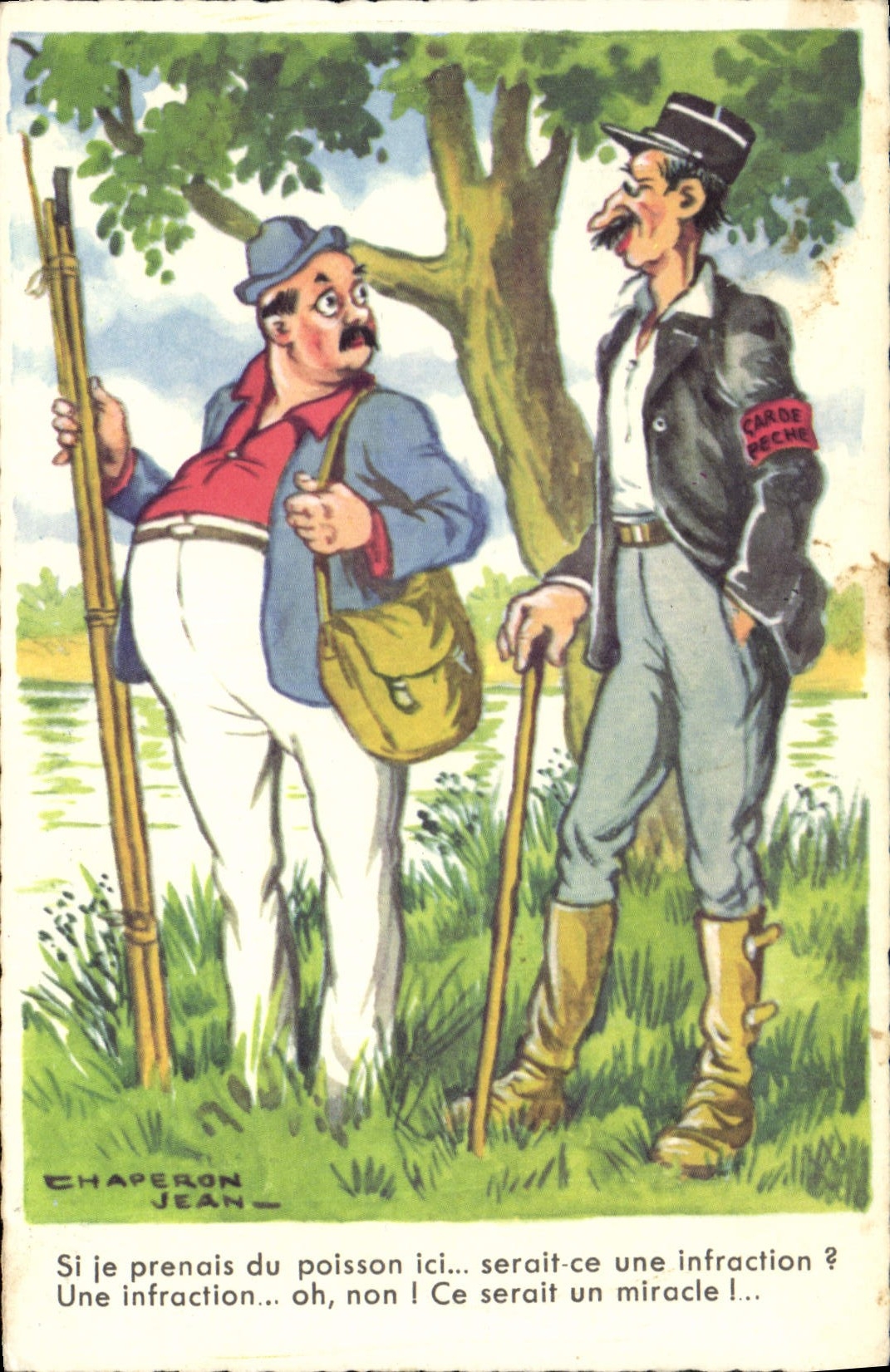 CPA Peche Pecheur Illustrateur Jean Chaperon Gendarme Garde Peche