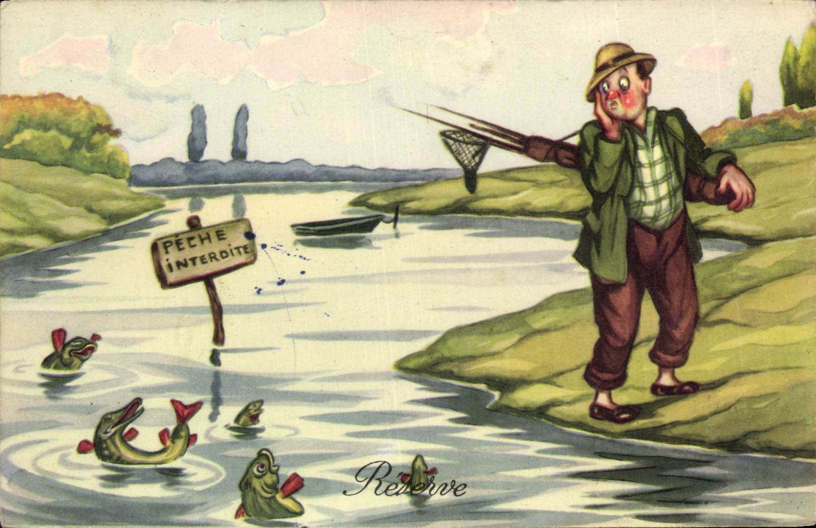 CPA Peche Pecheur Peche interdite Poissons