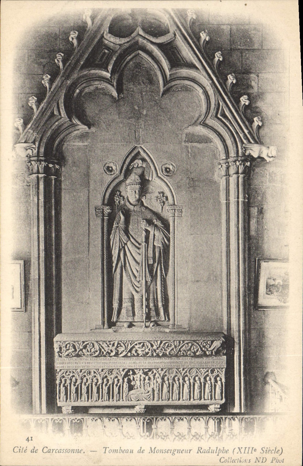 Vintage Postcard Dead ISCED of Carcassonne Tomb of Radulphe Monsignor