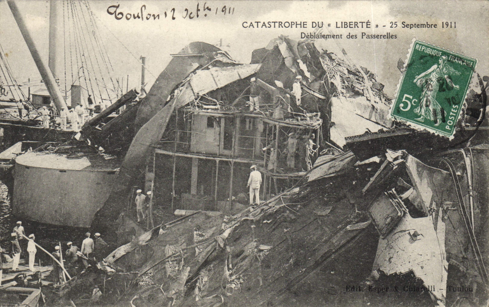 Vintage Postcard Dead Toulon Catastrophe of Freedom Clearing of the footbridges