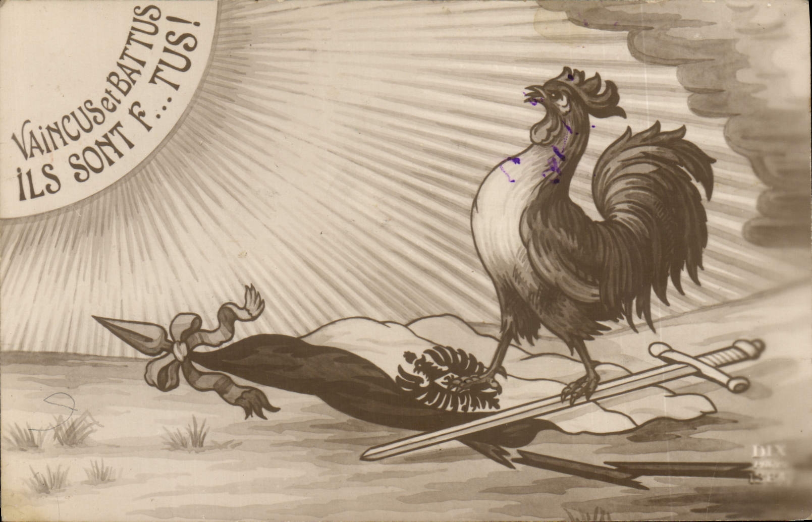 CPA Coq Vaincus et battus Militaria