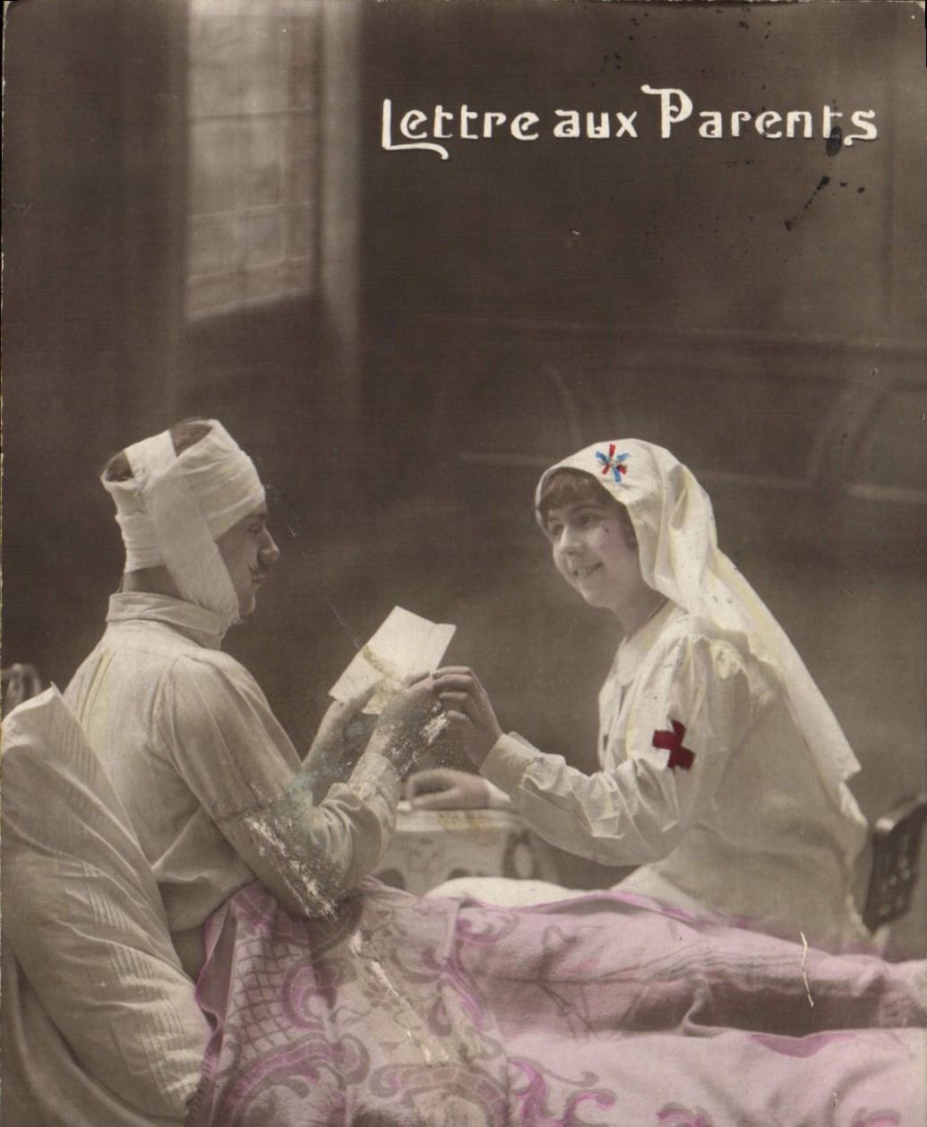 Postal Salud Militaria Carta a los padres Enfermera Cruz Roja