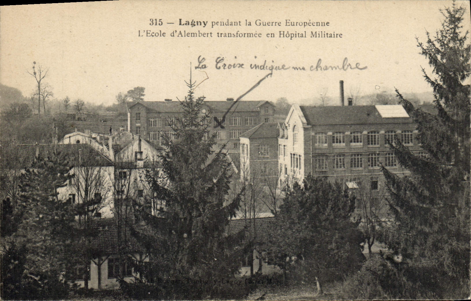 Postal Salud Militaria Lagny durante la guerra europea la Escuela de Alembert transformada en Hospital militar