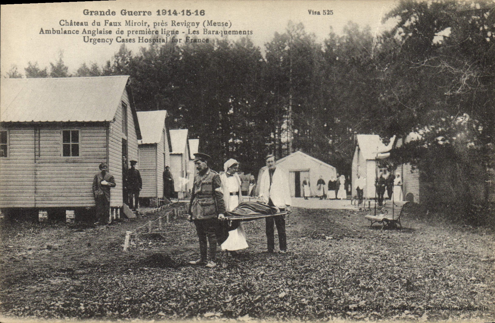 Vintage Postcard Health Militaria Castle of False Mirror close Revigny Meuse English Ambulance of first line the hutments Nurse