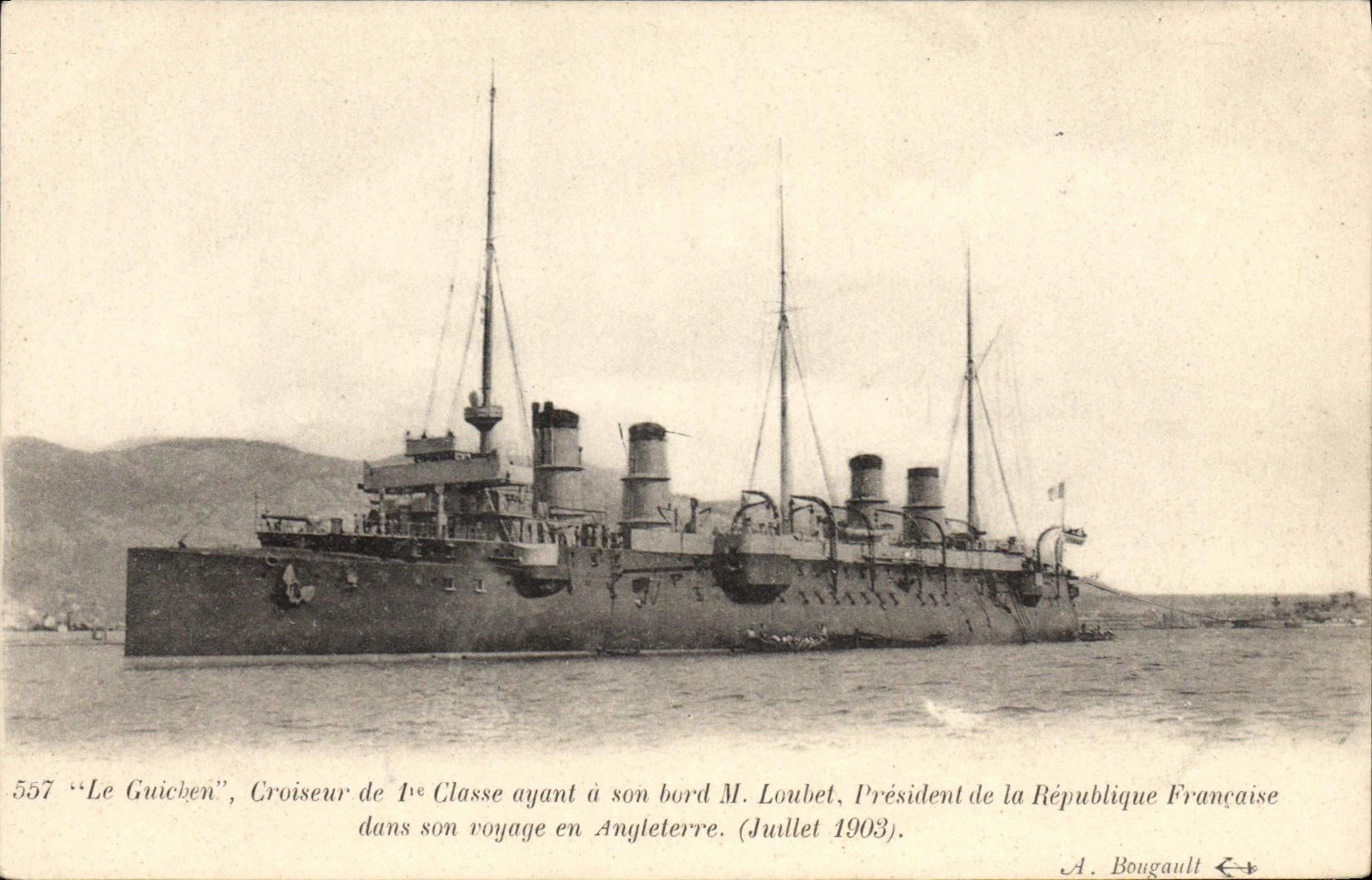 Vintage Postcard Bateau Guichen Croiseur of 1st Class having has its edge m Loubet President of the French Republic