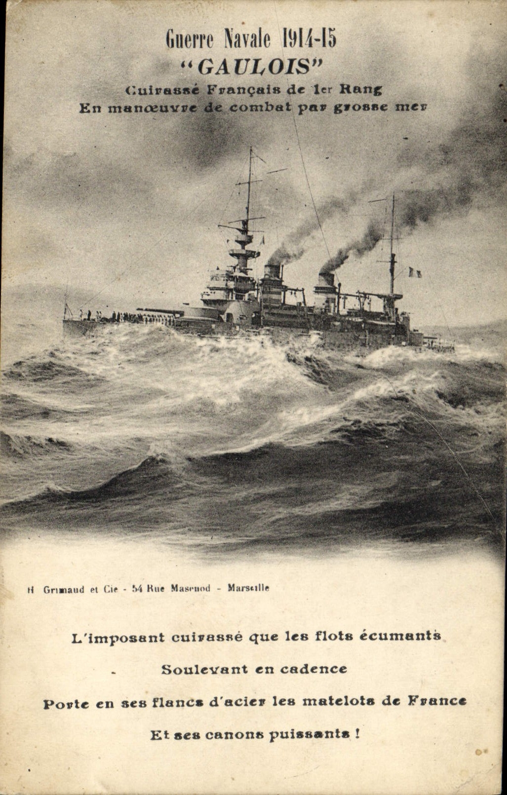 Vintage Postcard Gallic Bateau Armours French 1st rank in operation of combat by heavy sea
