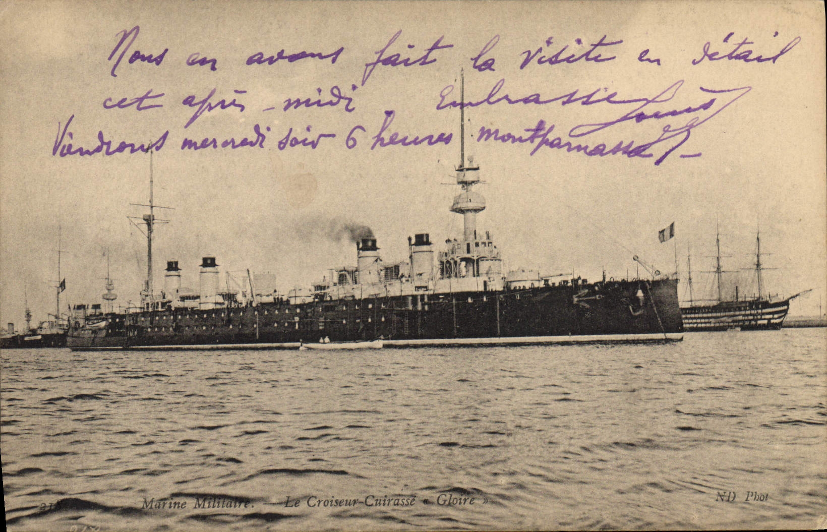 Vintage Postcard Bateau the cruiser armours Gloire