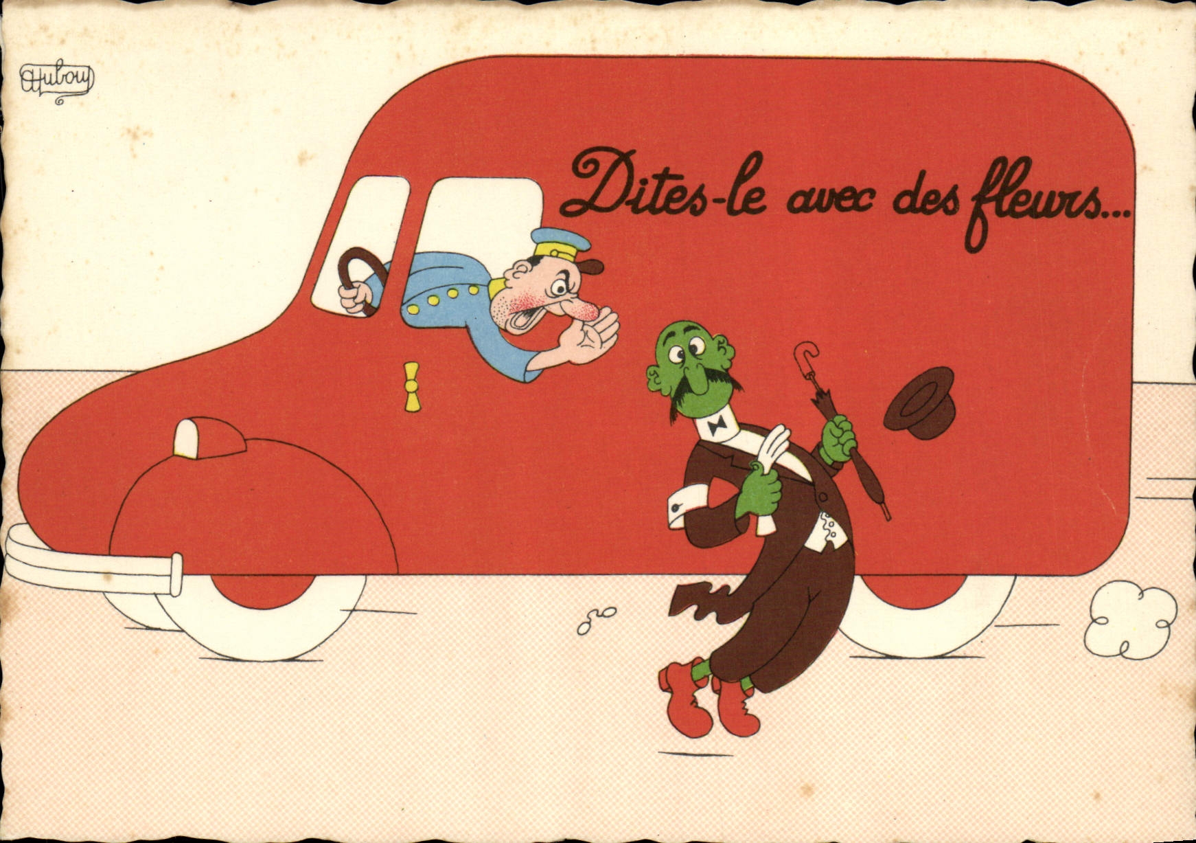 CPM Humour Dites le avec des fleurs Camion