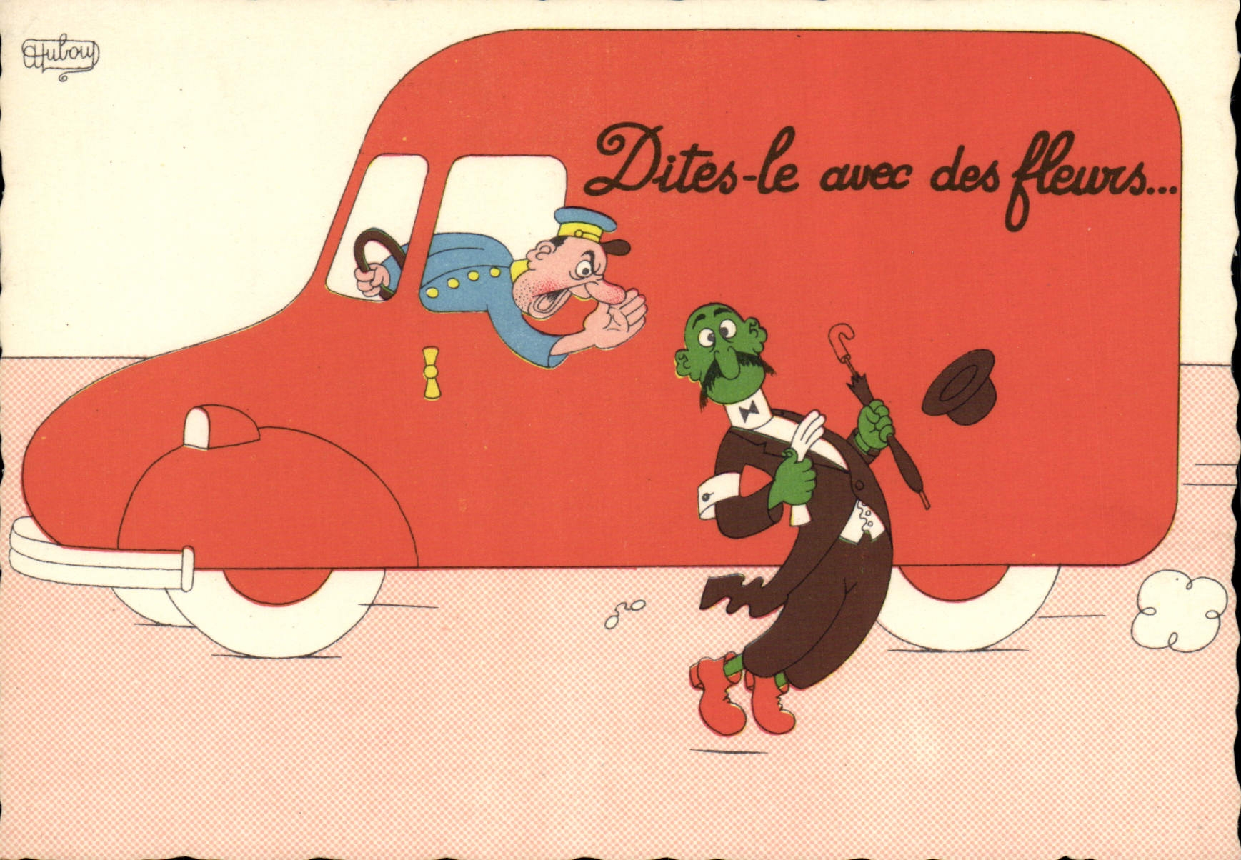 CPM Humour Dites le avec des fleurs Camion
