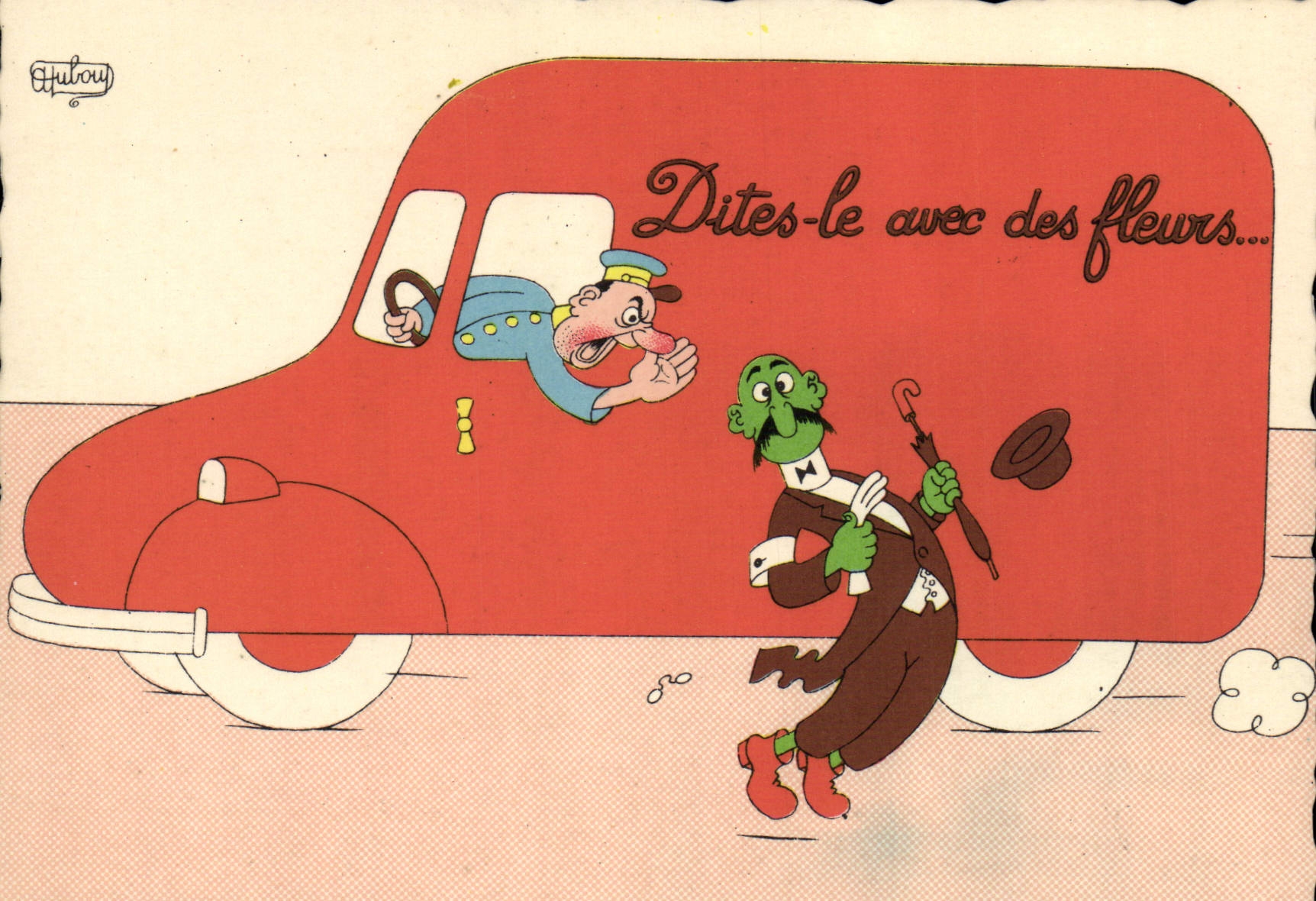 CPM Humour Dites le avec des fleurs Camion