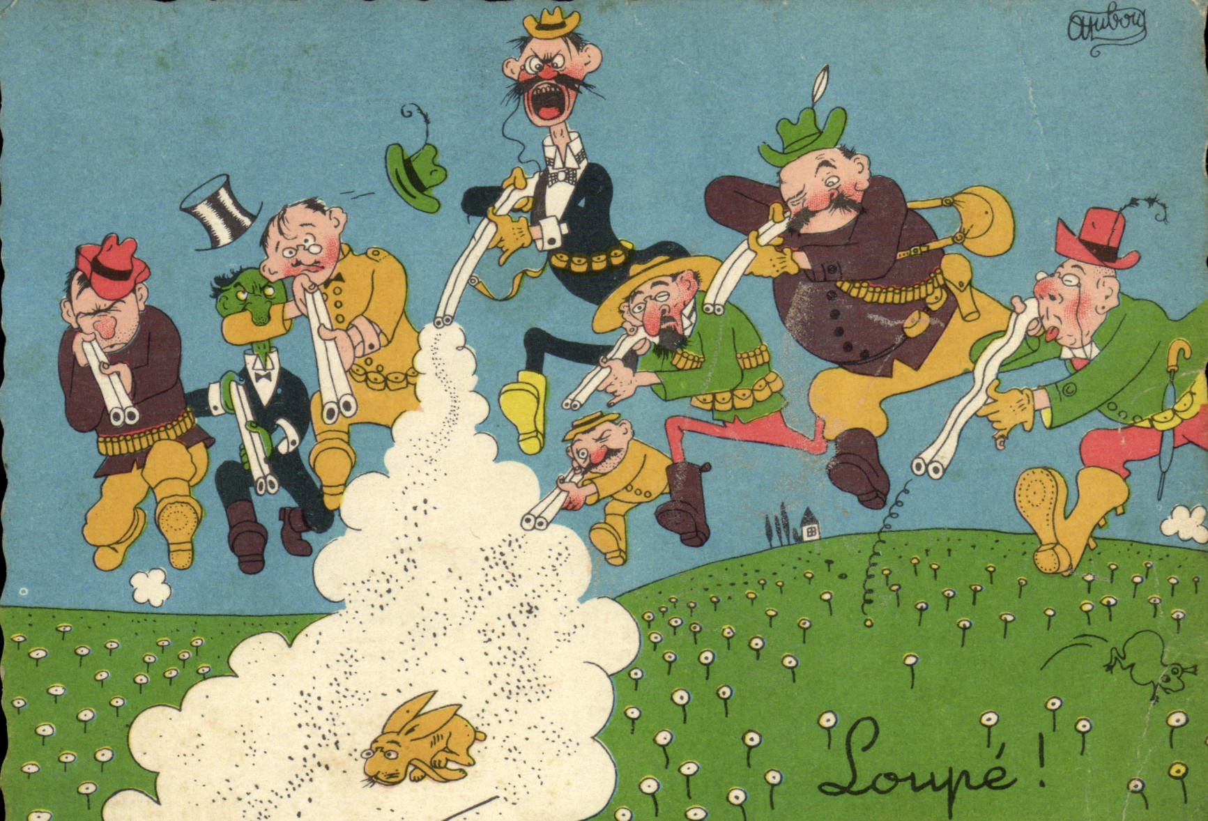 CPM Humour Sans legende Chasse Chasseur Lapin