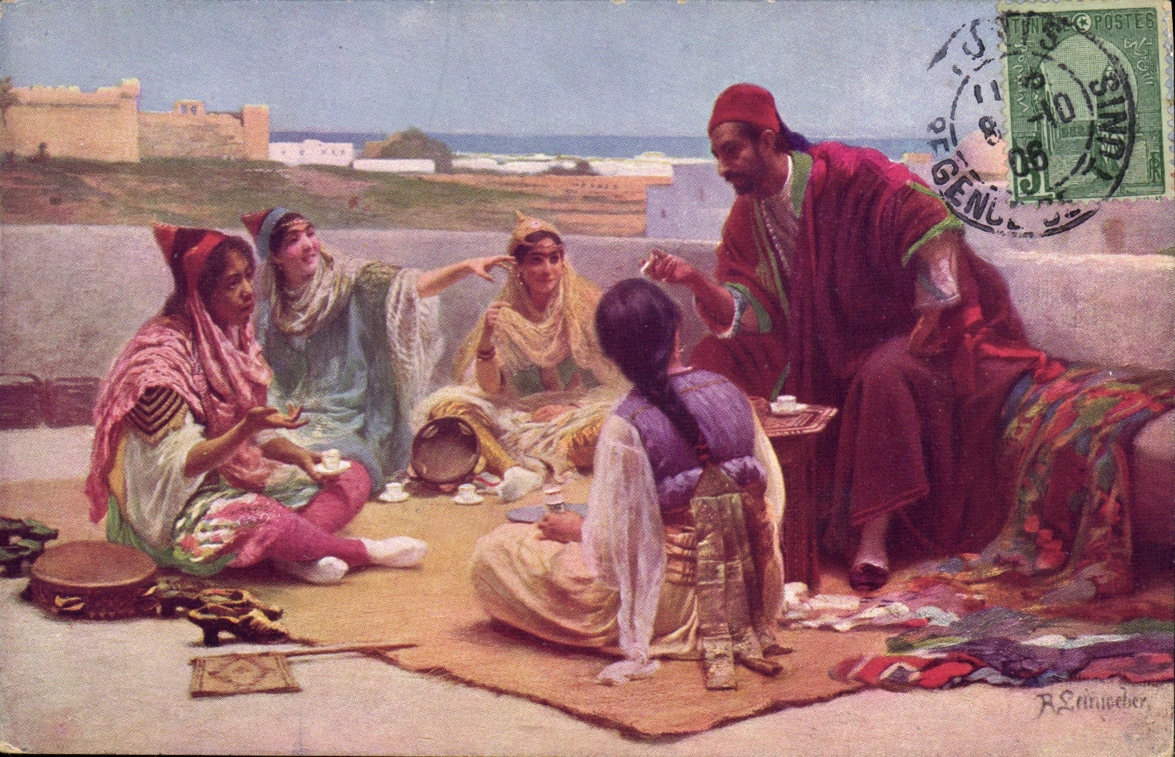 CPA Fantaisie Orientalisme Sur la terrasse