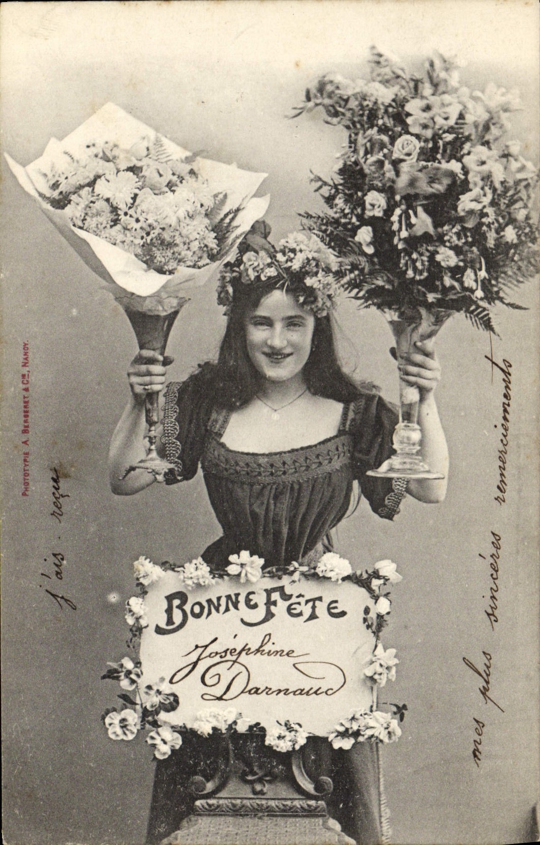 Vintage Postcard Fantaisie Child Good Woman celebrates