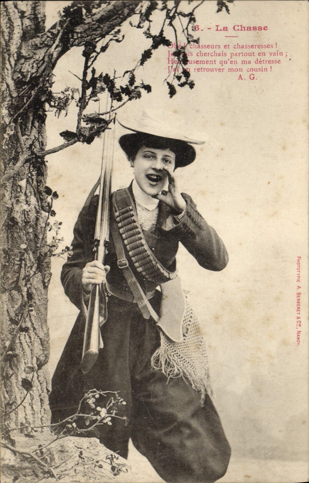 Vintage Postcard Imagination Woman hunting Hunter