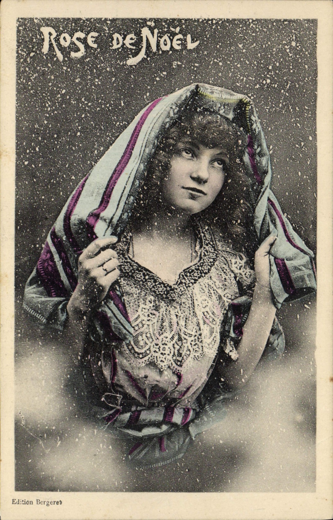 Vintage Postcard Imagination Woman Rose of Christmas