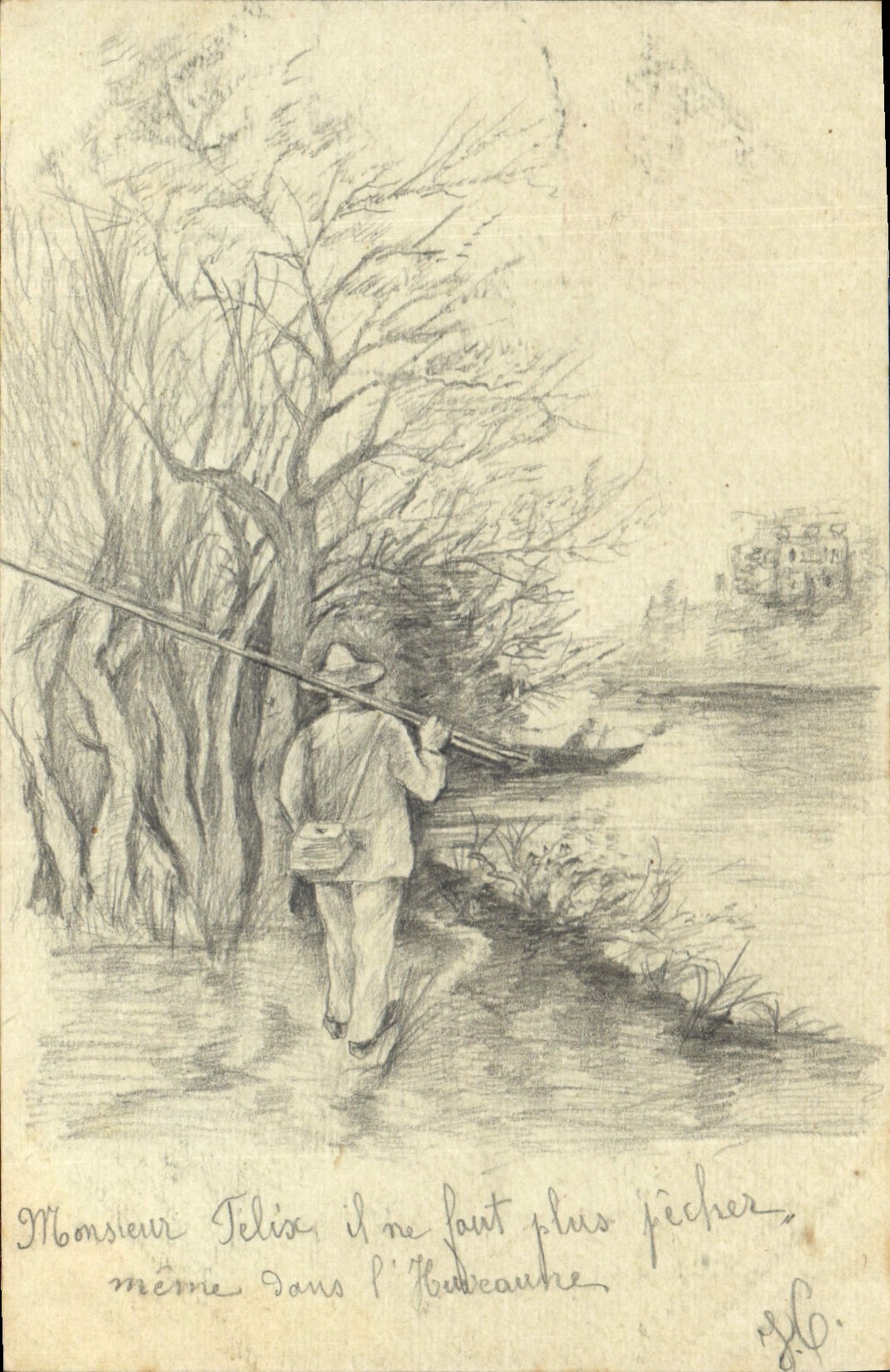 Postal Pesca Pecador (dibujo tiene la mano)