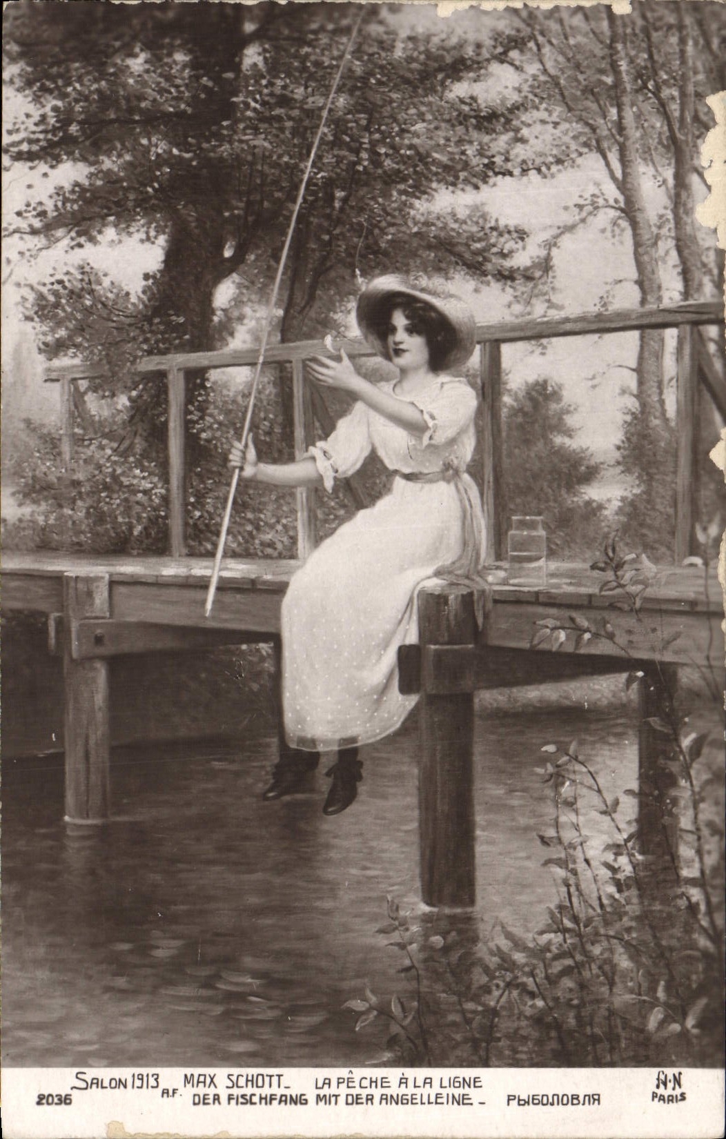 CPA Peche Pecheur Salon 1913 Max Schott La peche a la ligne 