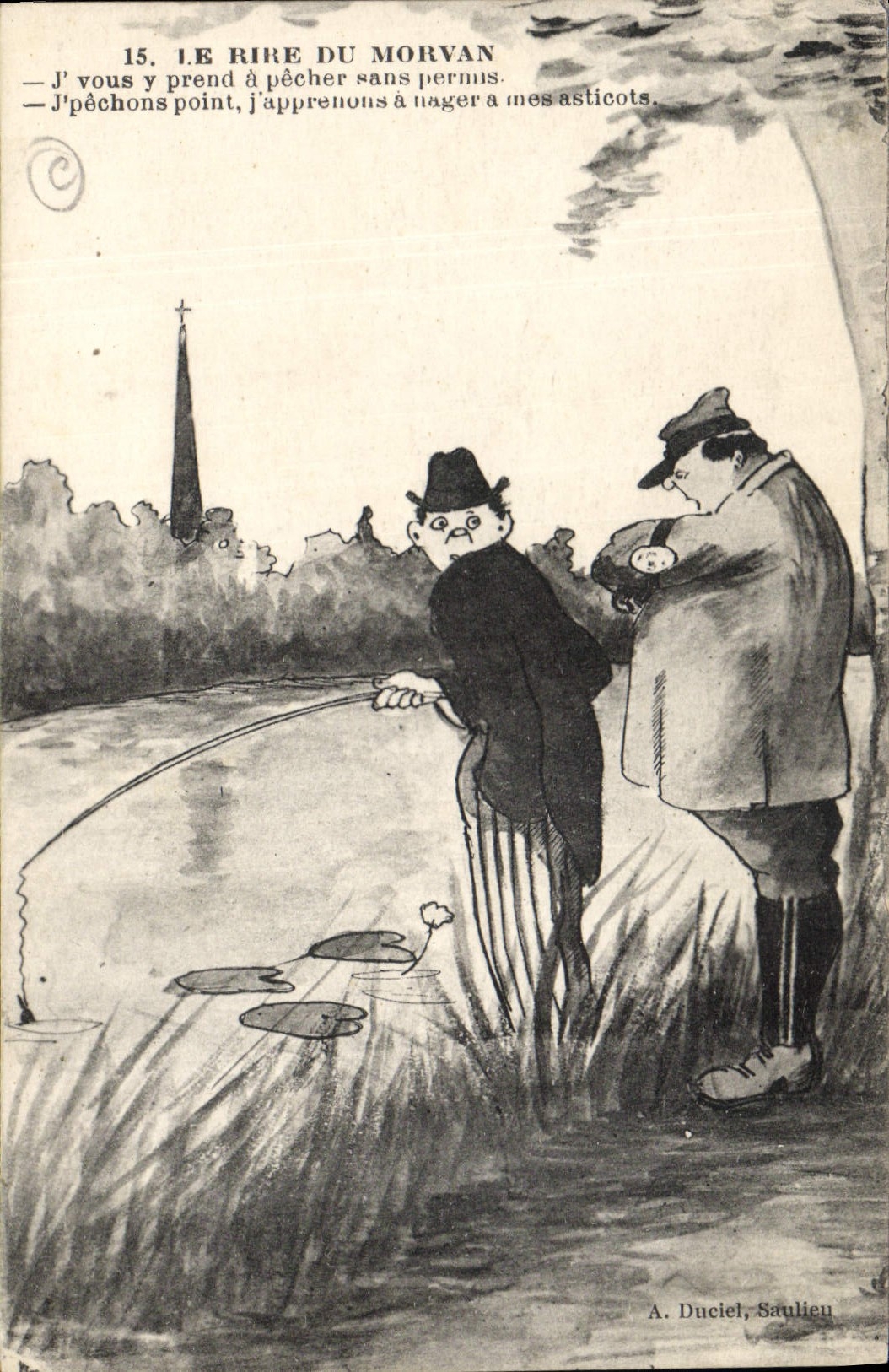 Postal Pesca Pecador la risa del Morvan Guardia pesca