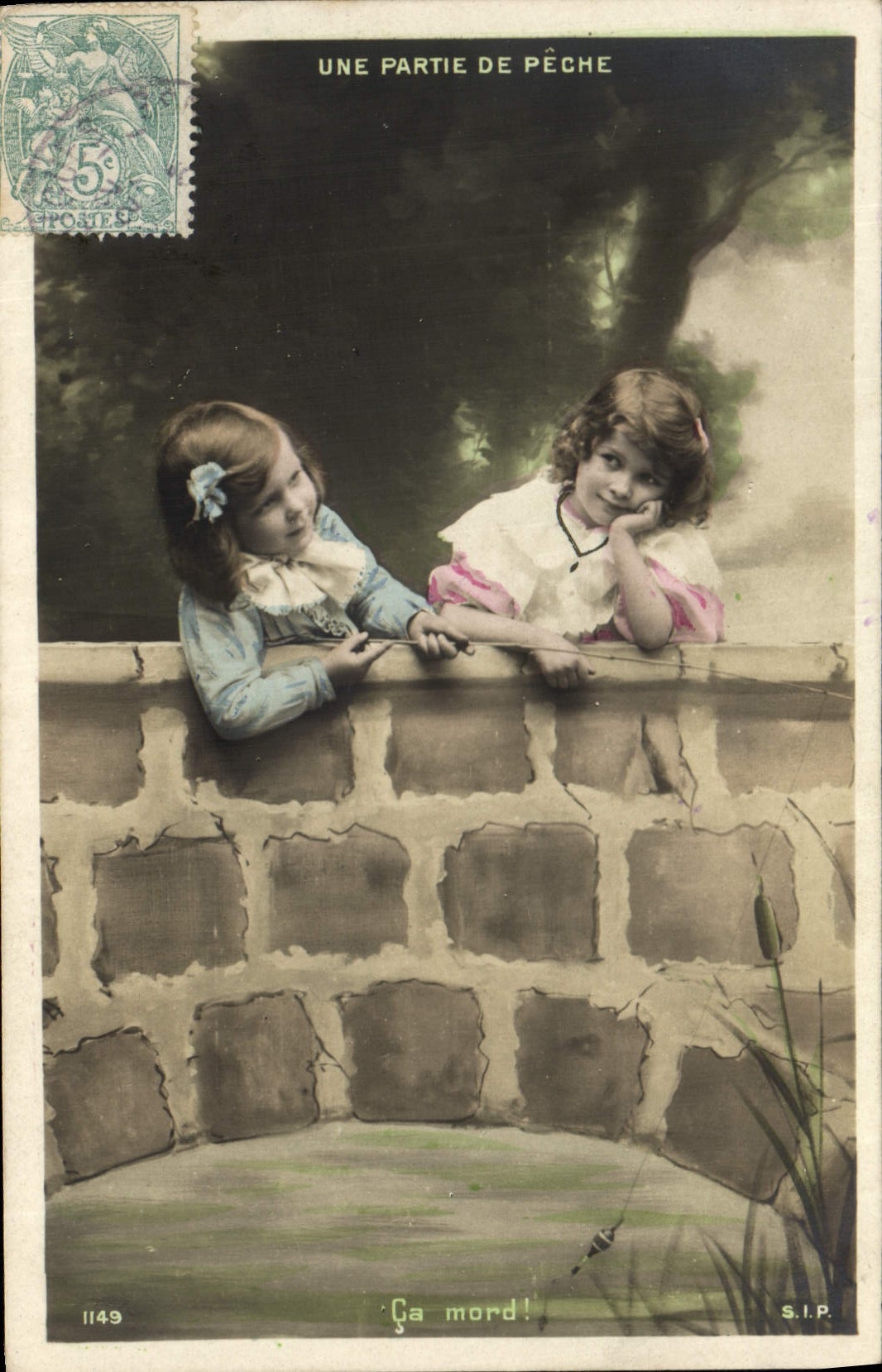 Postal Pesca Pecador Niños una salida de pesca Ca muerde