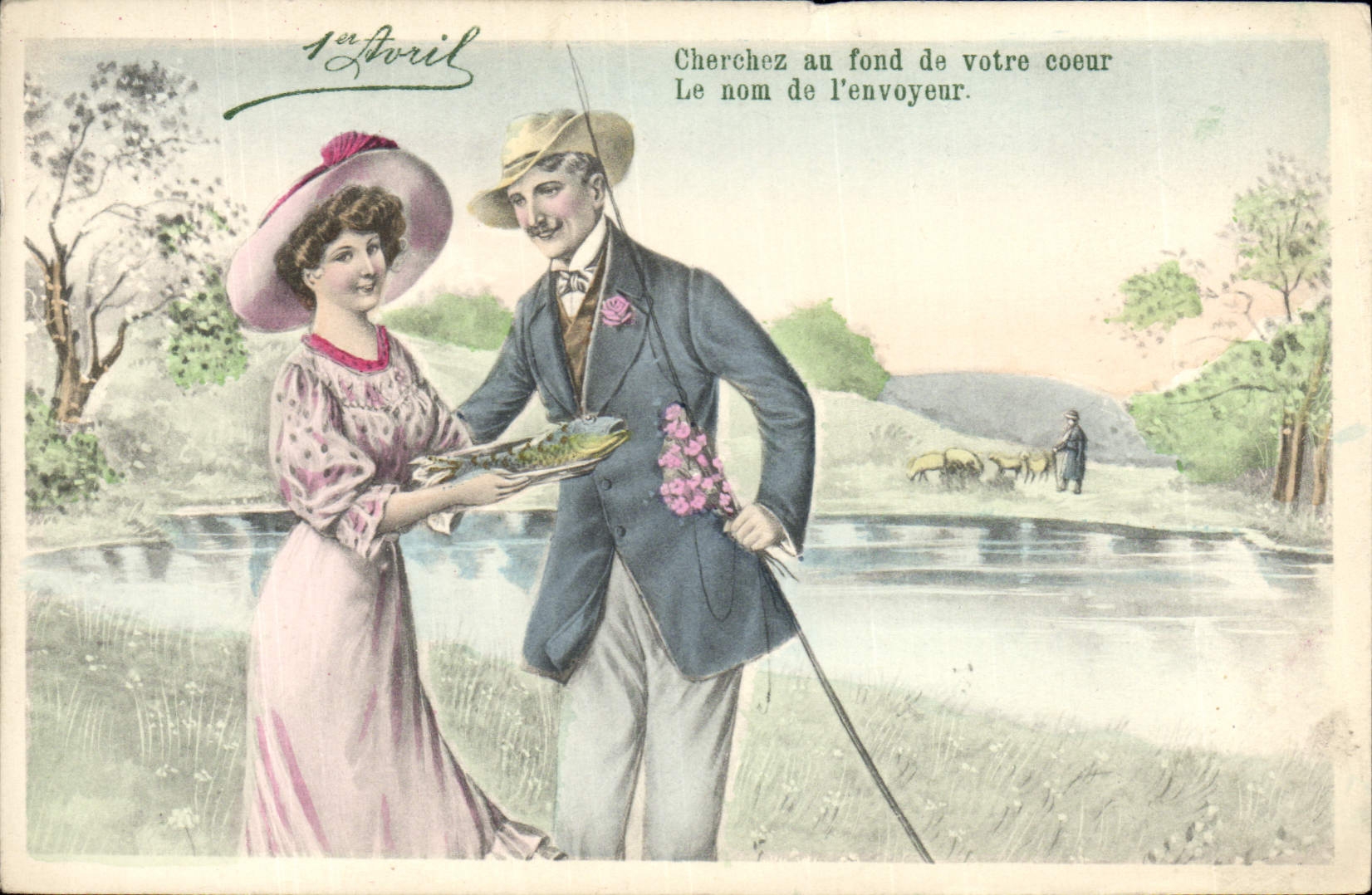 Postal Pesca Pecador Mujer 1 de abril