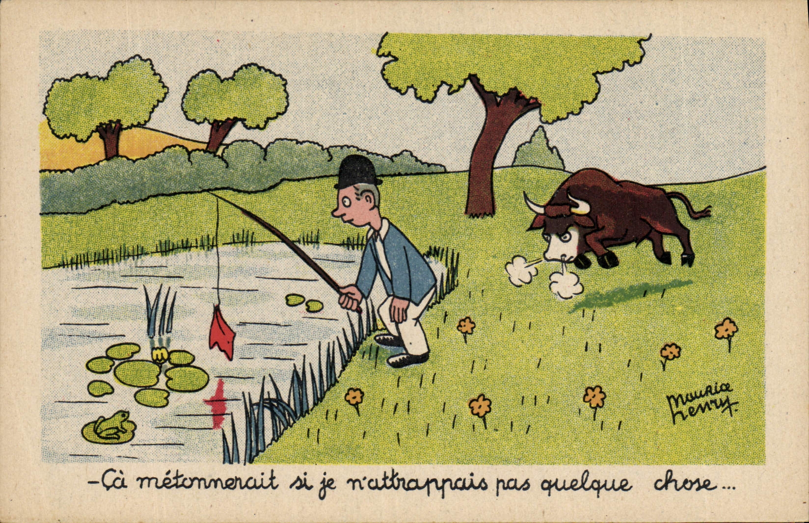 CPA Peche Pecheur Taureau