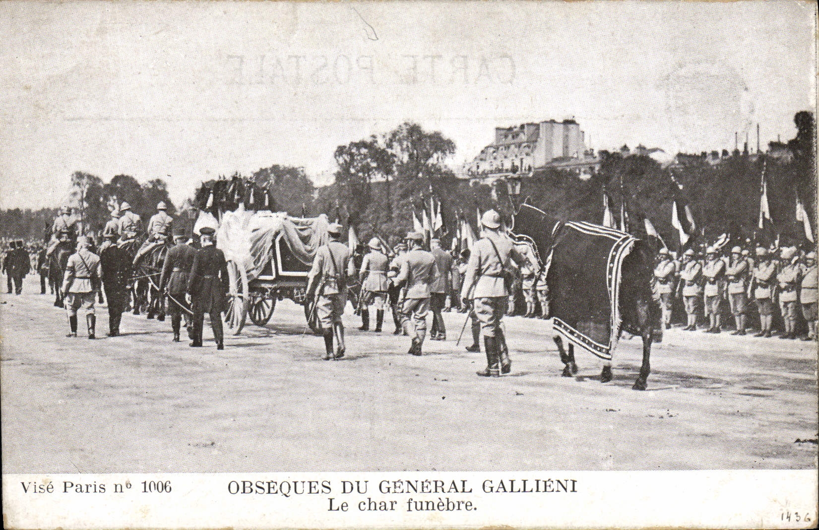 Vintage Postcard Paris Funeral of General Gallieni the hearse