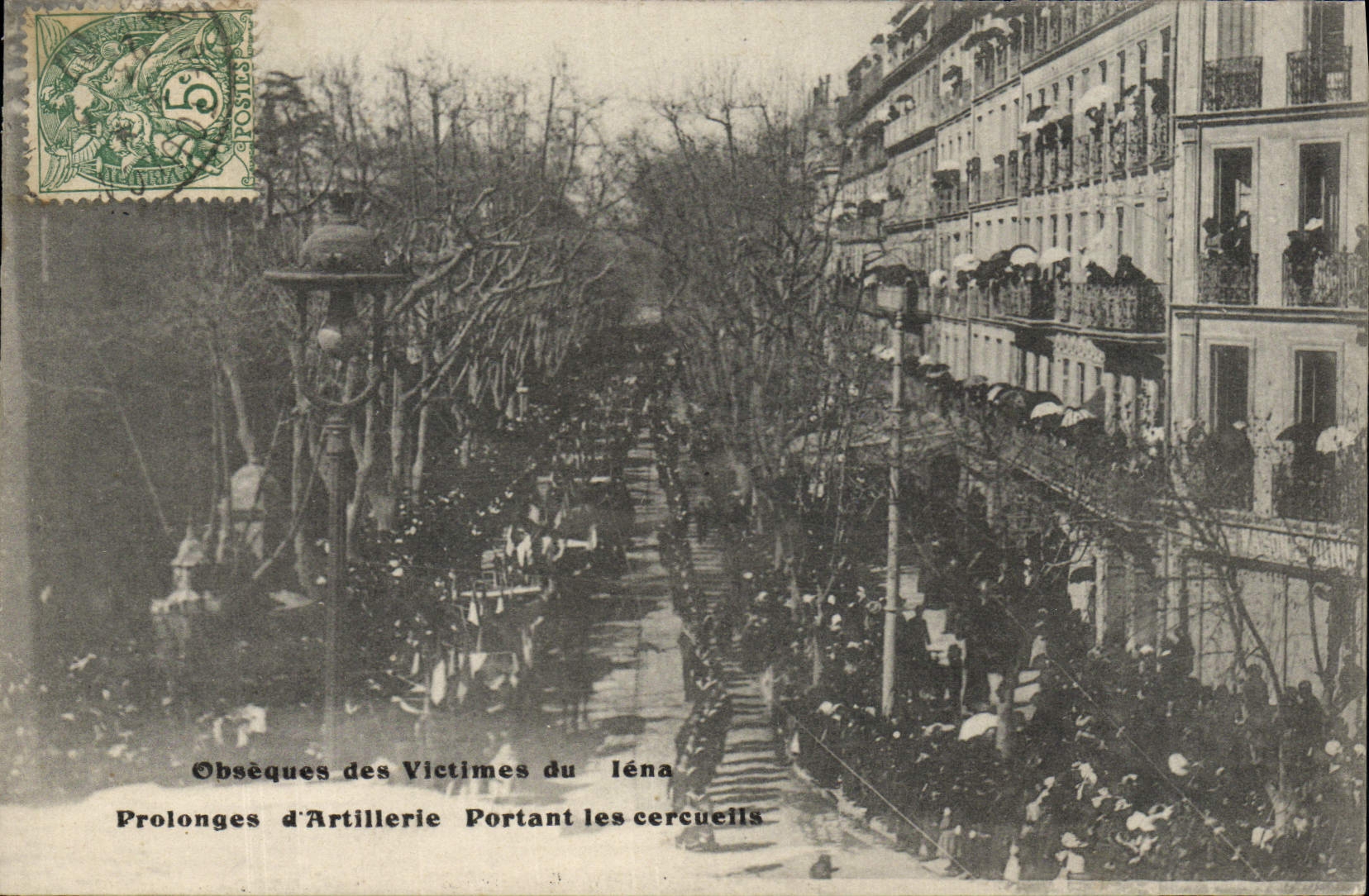 Vintage Postcard Obseques of the victims of Iena Gun carriage carrying the coffins