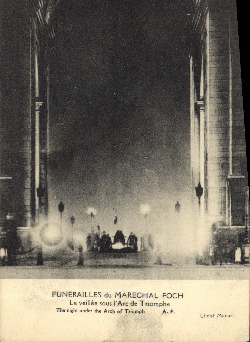 Vintage Postcard Funeral of Marechl Foch the veillee under the Triumphal arch Paris