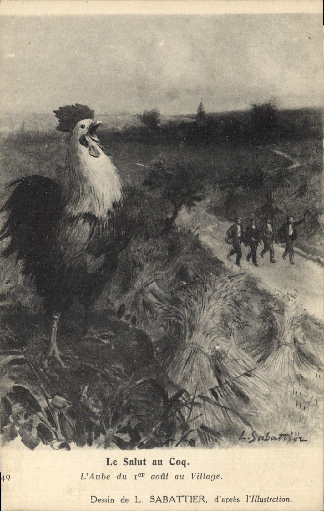 CPA Coq Poule Le saut au coq L'aube du 1er aout au village Sabattier L'Illustration 