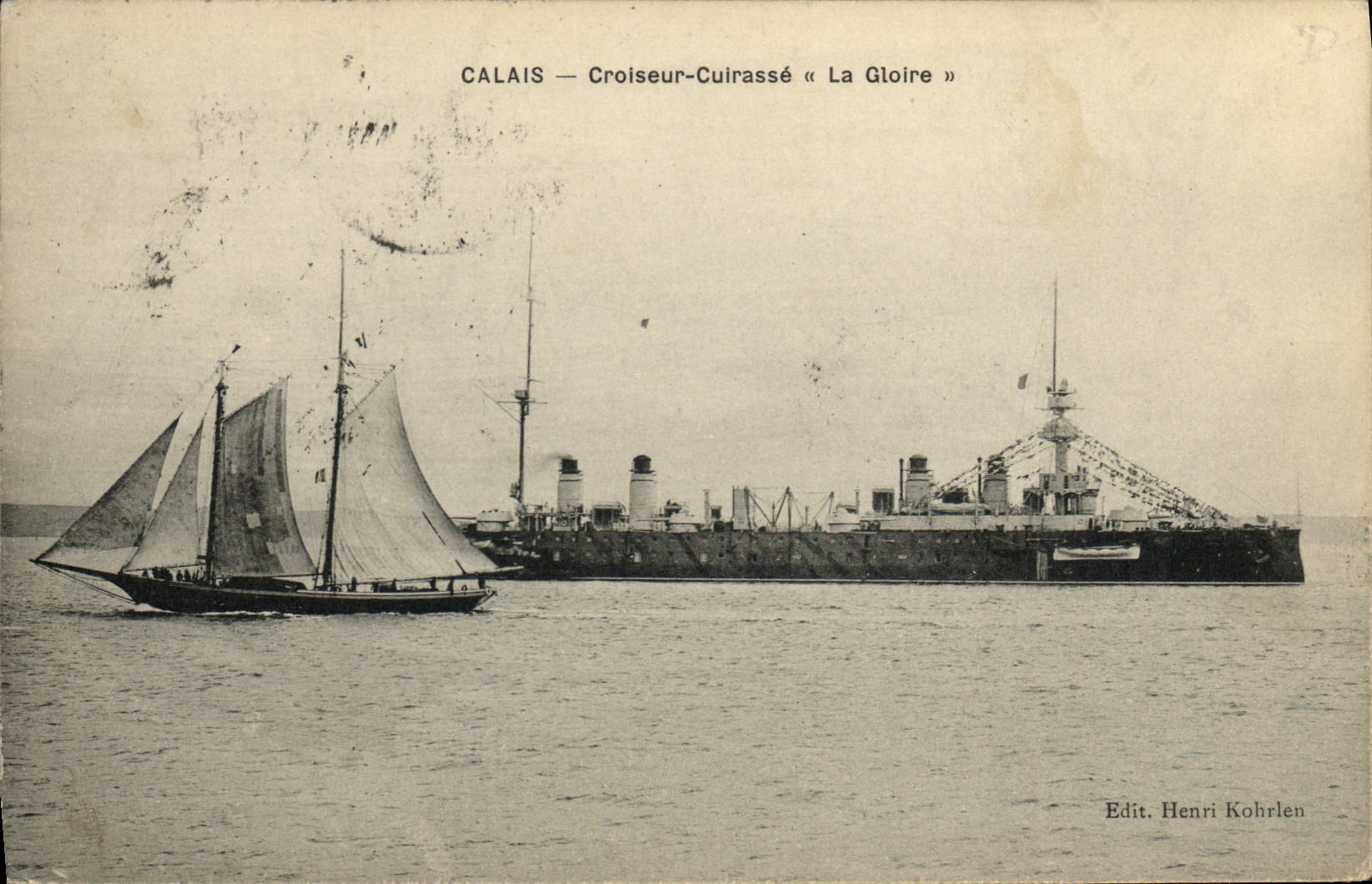 Vintage Postcard Boat Morocco Casablanca the cruiser Galileo bombarding the city