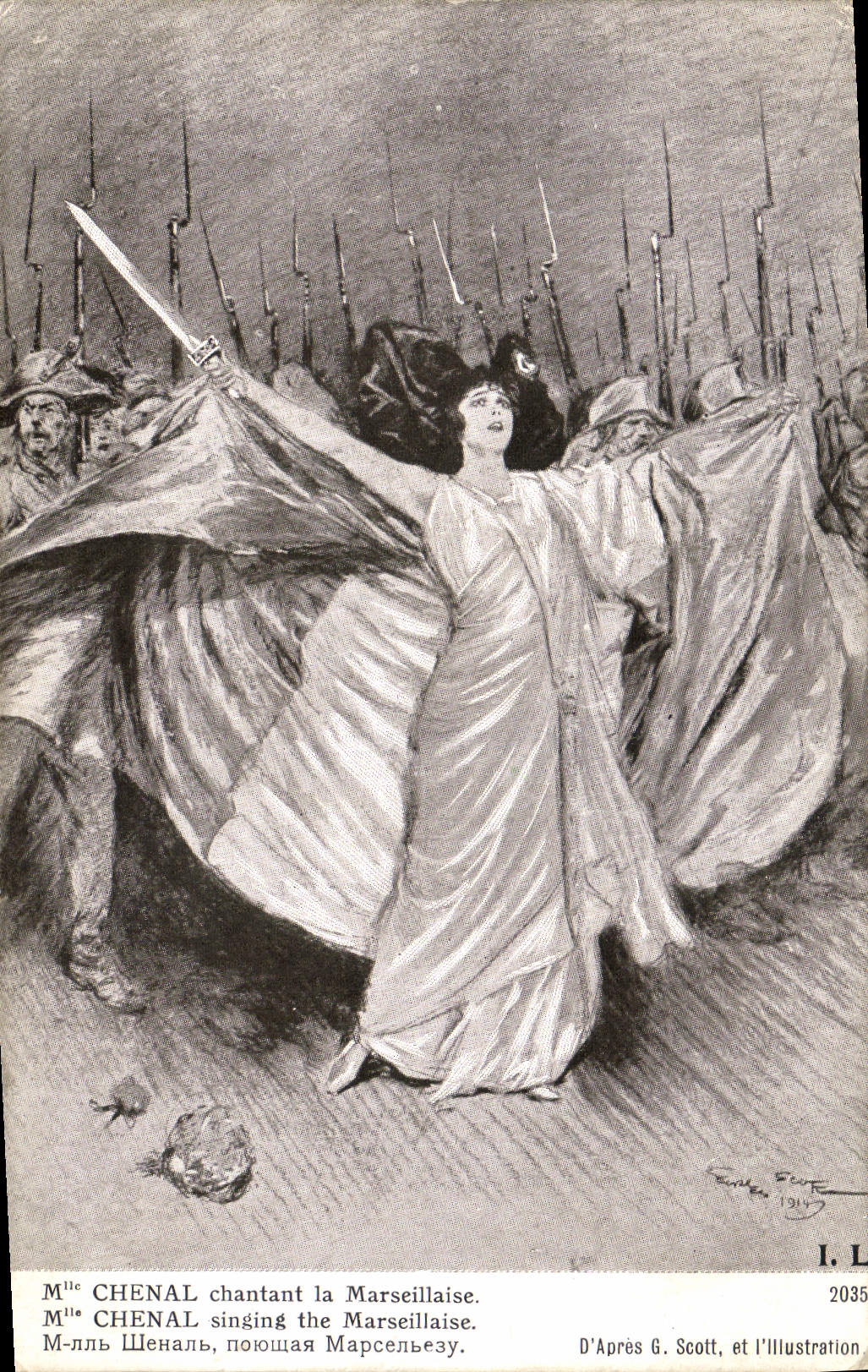 CPA Folklore Alsace Mlle Chenal chantant la Marseillaise