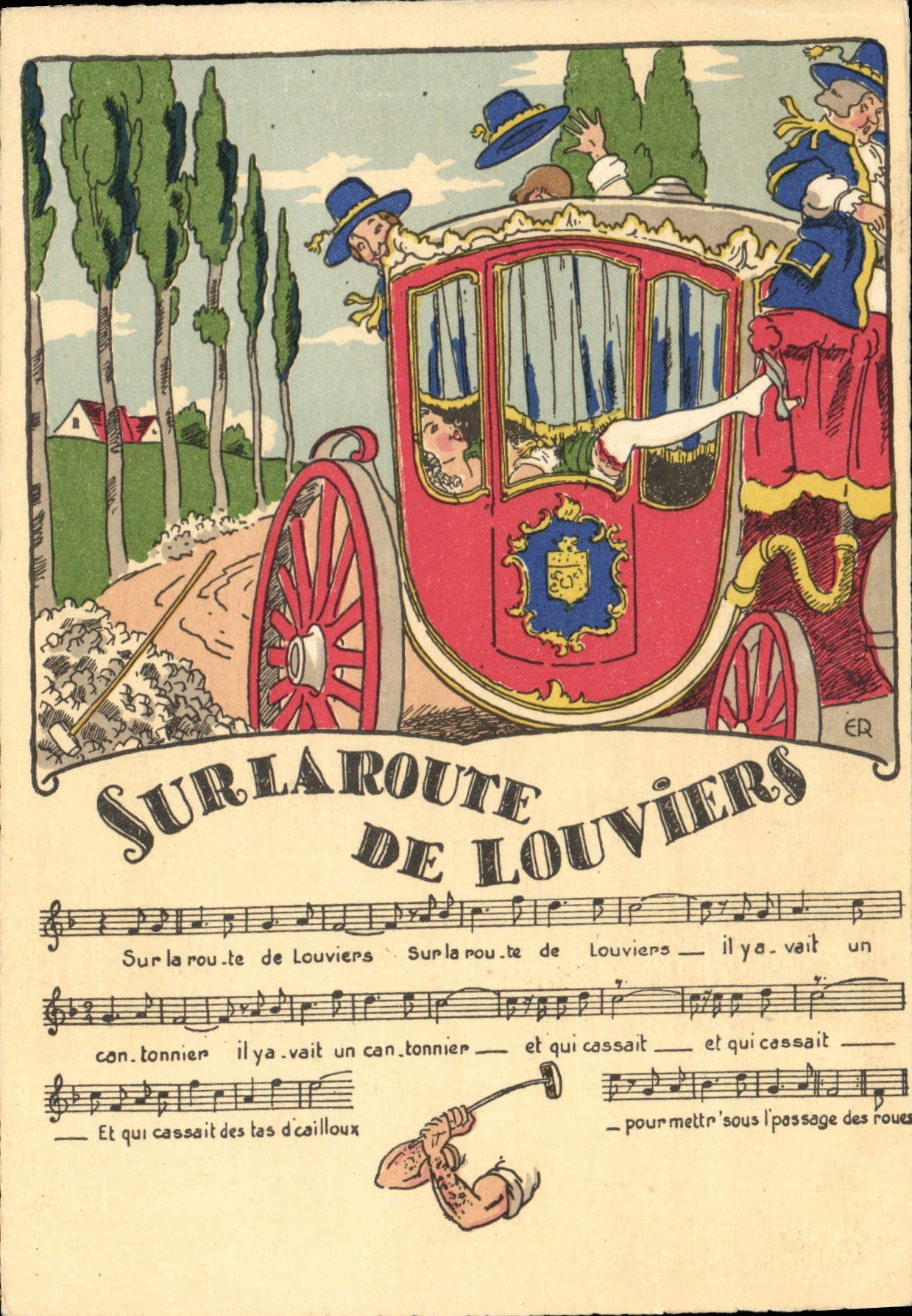 CPA Fantaisie Illustrateur Sur la route de Louviers