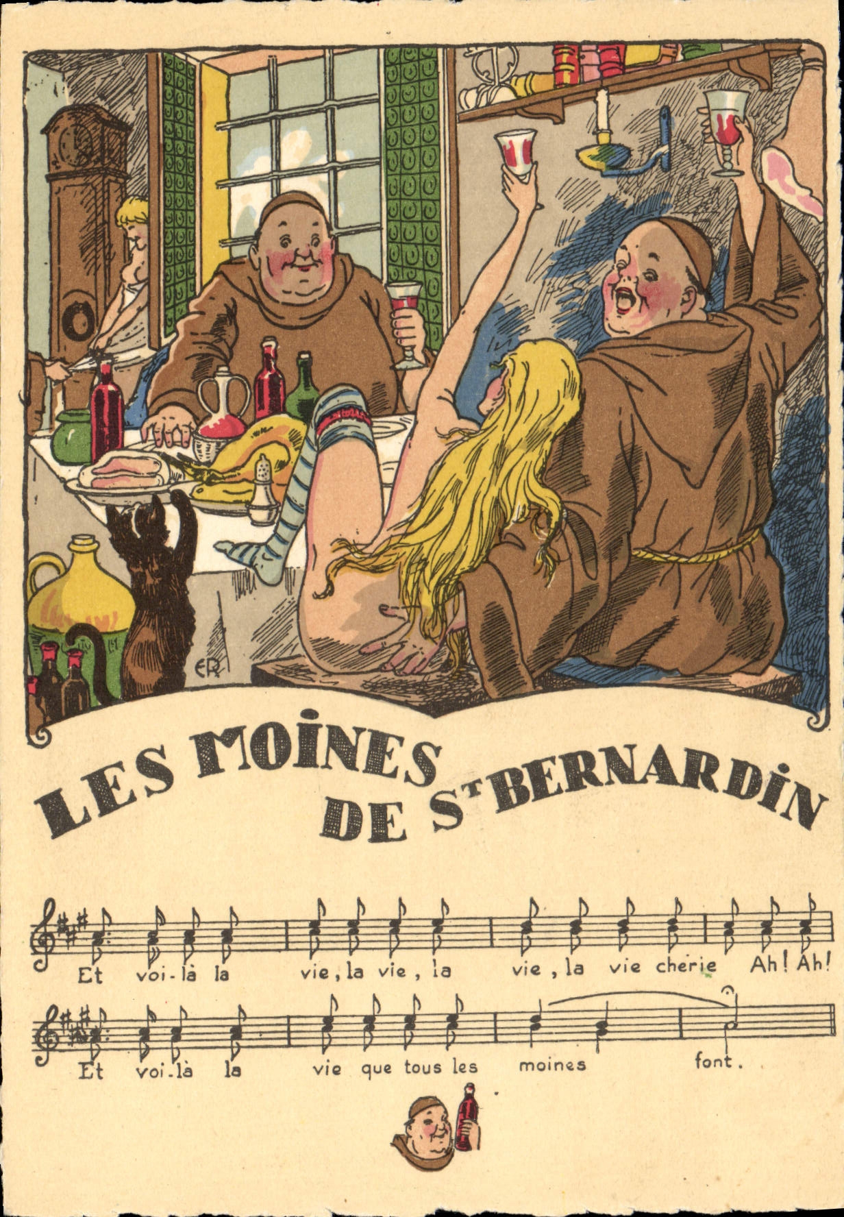 Vintage Postcard Imagination Illustrator monks of St Bernardin