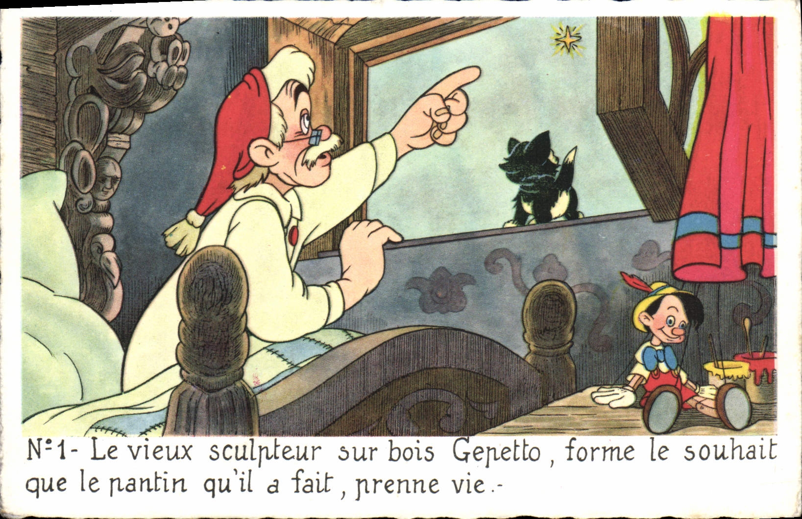 CPA Fantaisie Illustrateur Walt Disney Gepetto Pinocchio