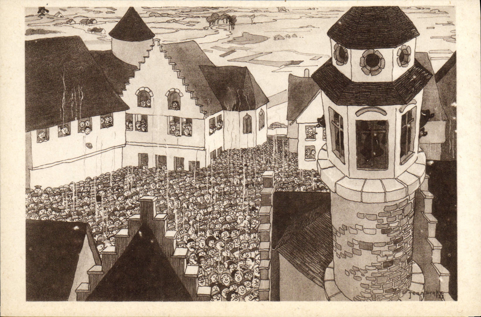 Postal Fantasia Ilustrador A glorious Sunday Audiencia the Carillón