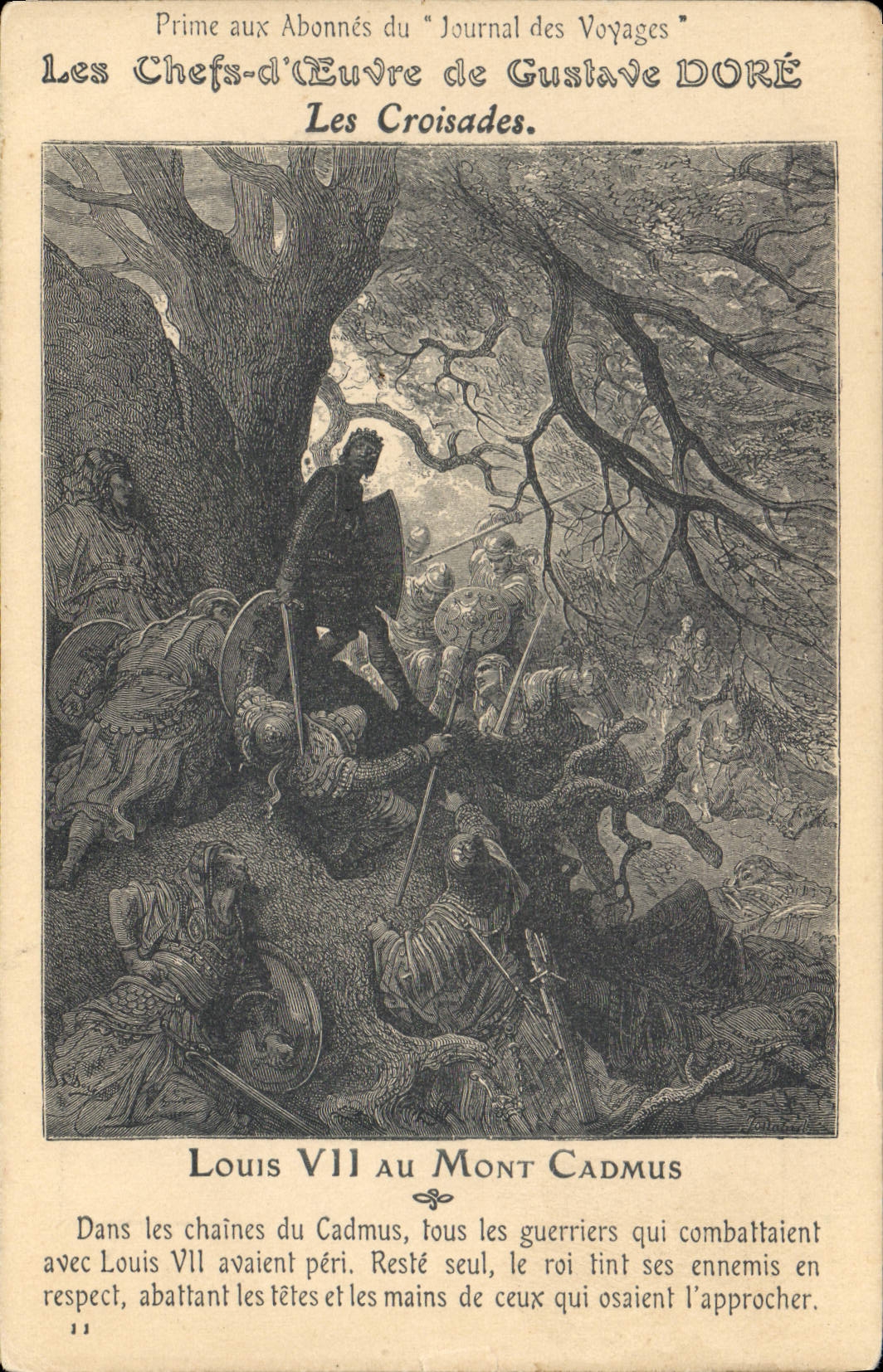 Postal Fantasia Ilustrador Gustave Doré las cruzadas Luis VII al Monte Cadmus