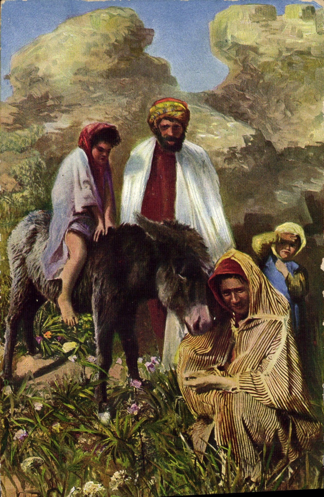 Postal Orientalismo Egipto Egypt Asno Mula