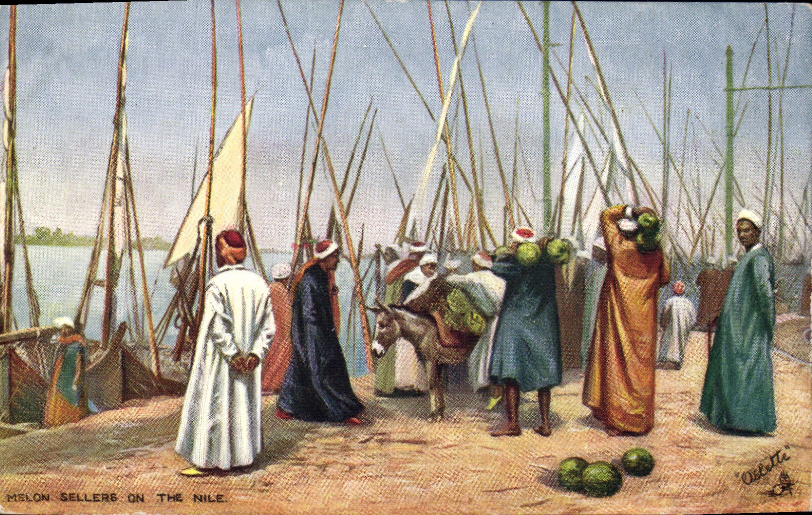 Postal Orientalismo Melón sellers él the Nilo Egipto Egypt
