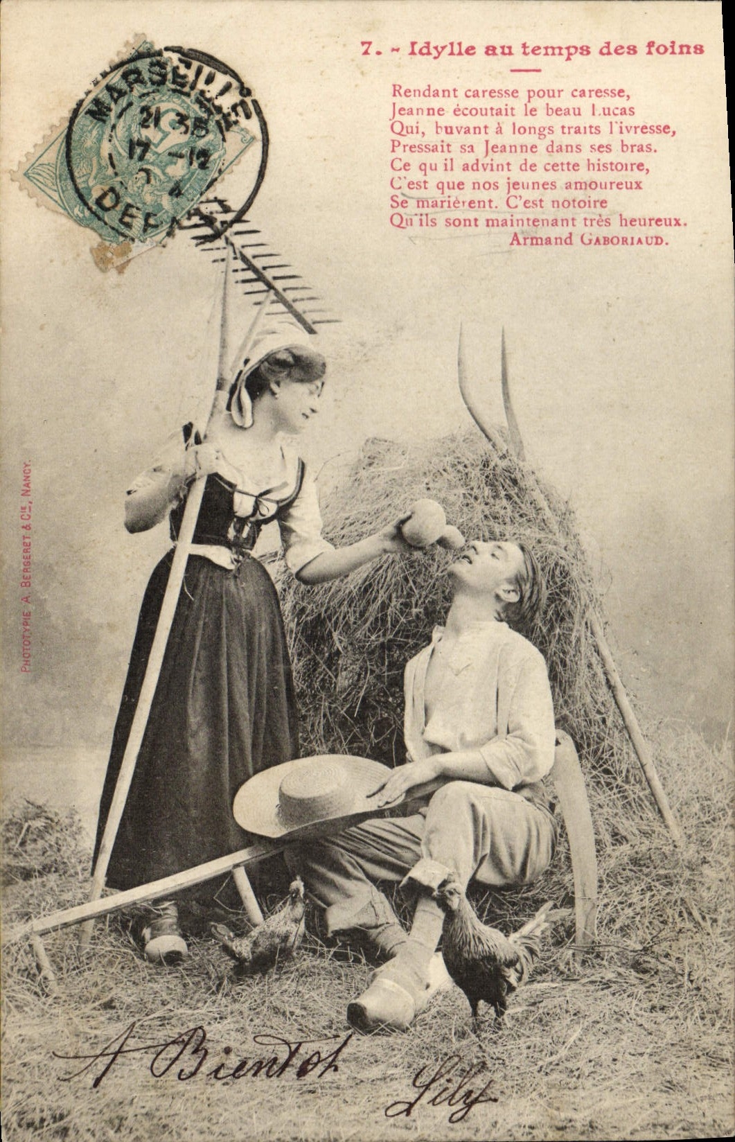 Vintage Postcard Imagination Woman Idyll at the time of care