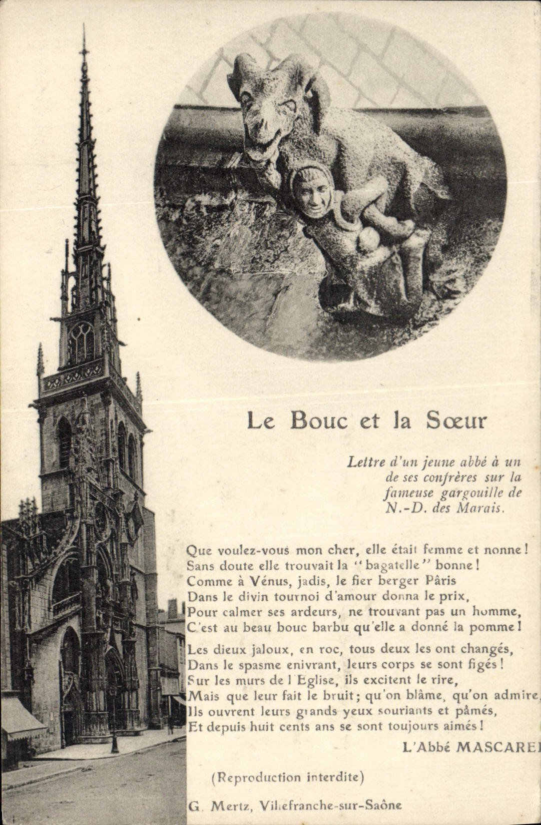 Vintage Postcard Gurgles the goat and the sister ND of the Villefranche Marshes on the Saone