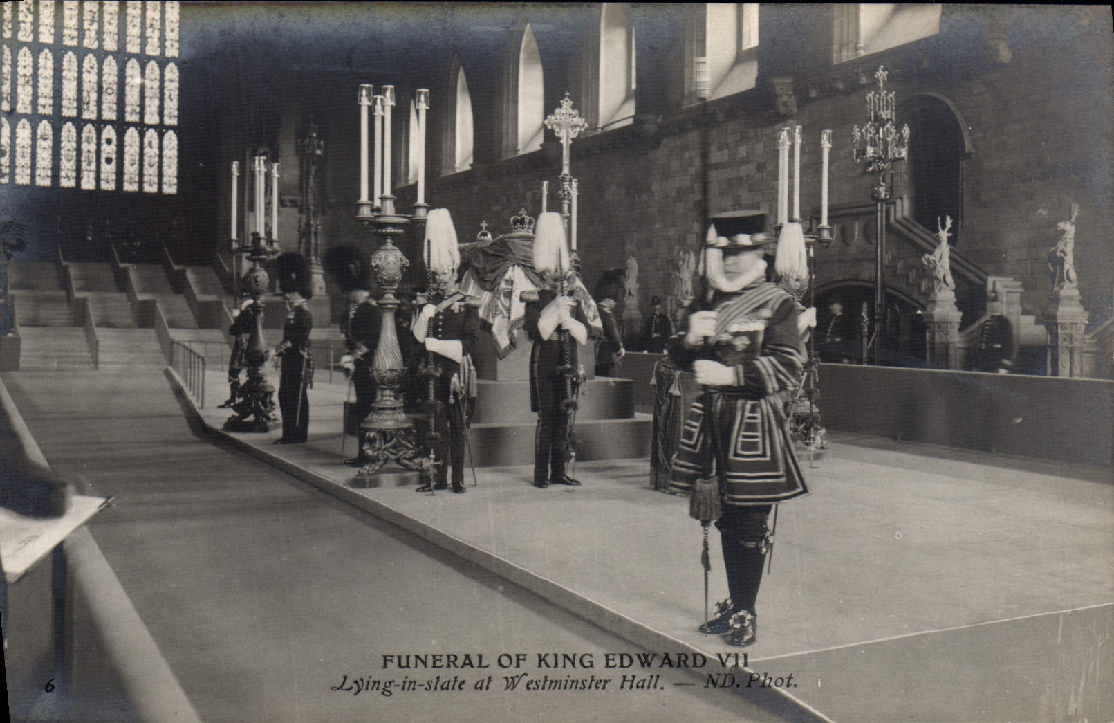 Vintage Postcard Funeral Funeral of King Edward VII Lying one stat At Westminster Hall