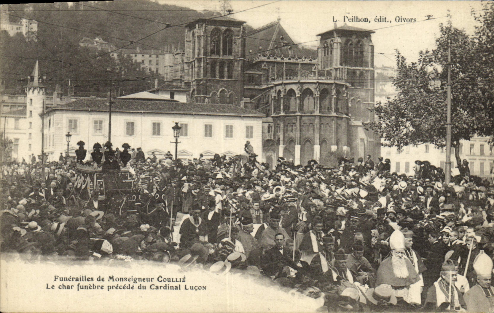 Vintage Postcard Funerailles of Coullie Monsignor the hearse precedes by the Lucon cardinal